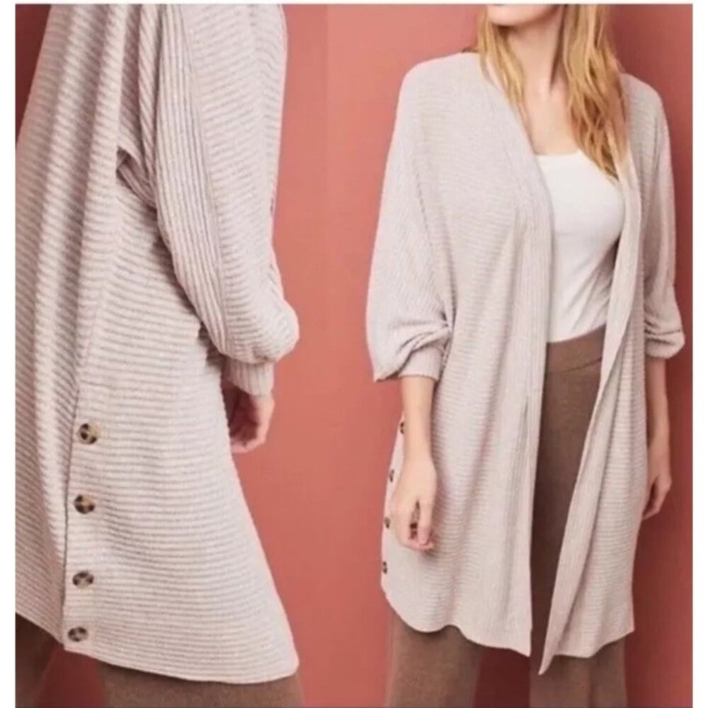 Anthropologie Saturday Sunday Acadia Cloudfleece Ribbed Cardigan Open‎ Small